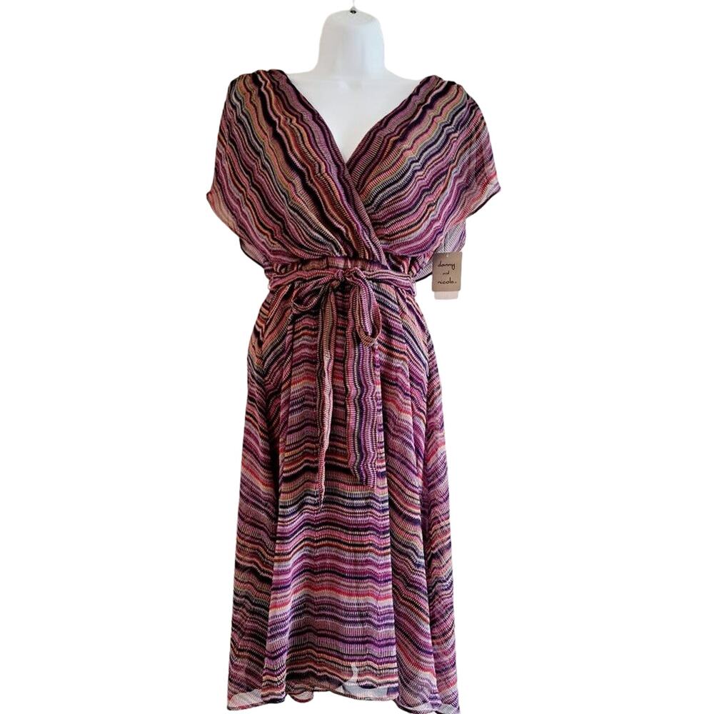 Danny and Nicole Striped Flutter Sleeve Belted Dress